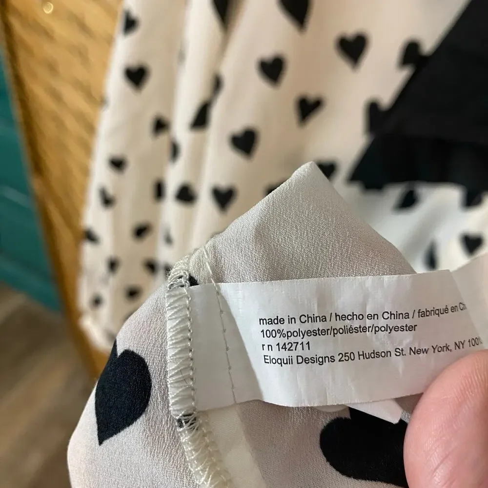 Eloquii Black Heart Print Tie Neck Blouse Size 20 Plus Romantic Chic feminine - Picture 7 of 7